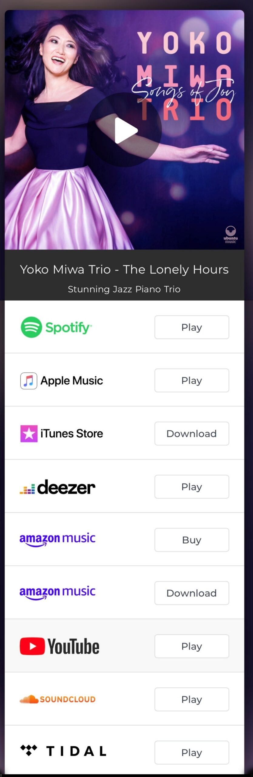 The Lonely Hours - New Single Released by the Yoko Miwa Trio