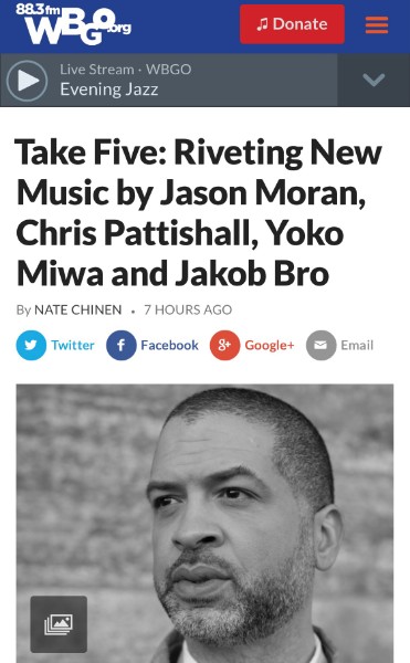 Yoko Miwa Trio single Think of One featured in WBGO Nate Chinen Take Five