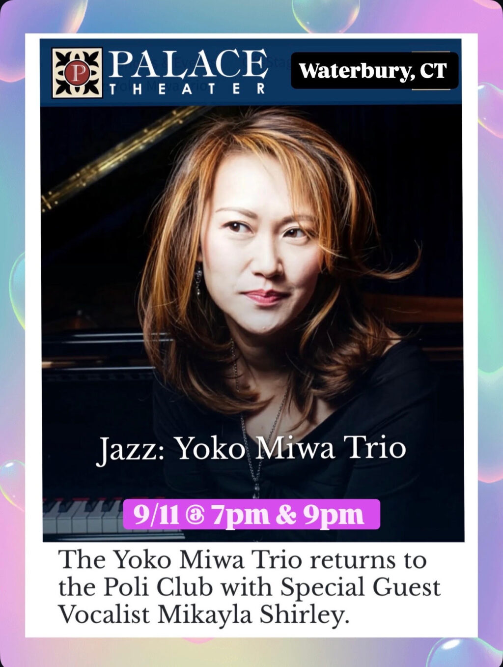 Yoko Miwa Trio with Mikayla Shirley at The Palace Theater in Waterbury CT 9/11/2026